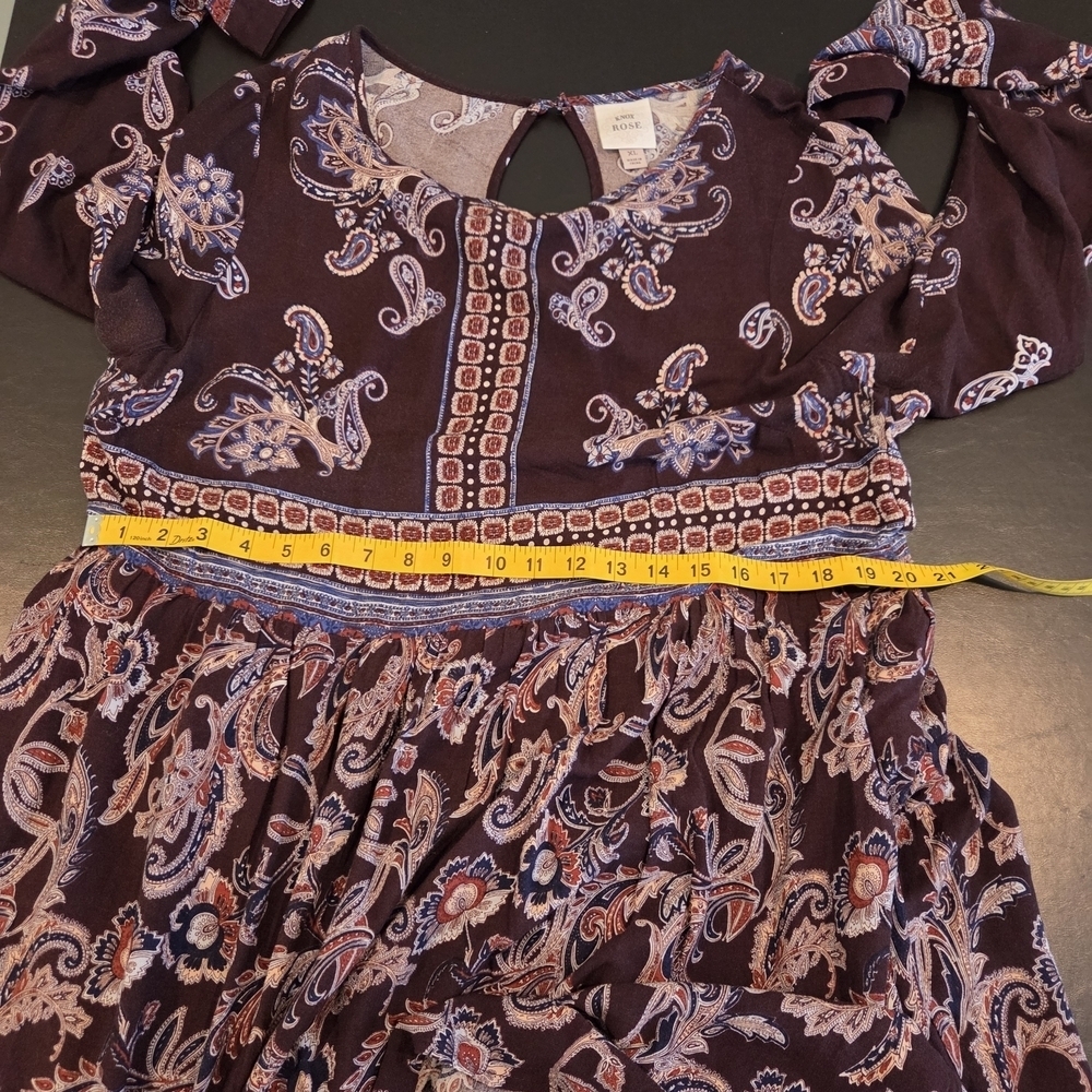 Knox Rose XL Boho Paisley Print Long Sleeve Shift Dress Brown Blue - Picture 14 of 14